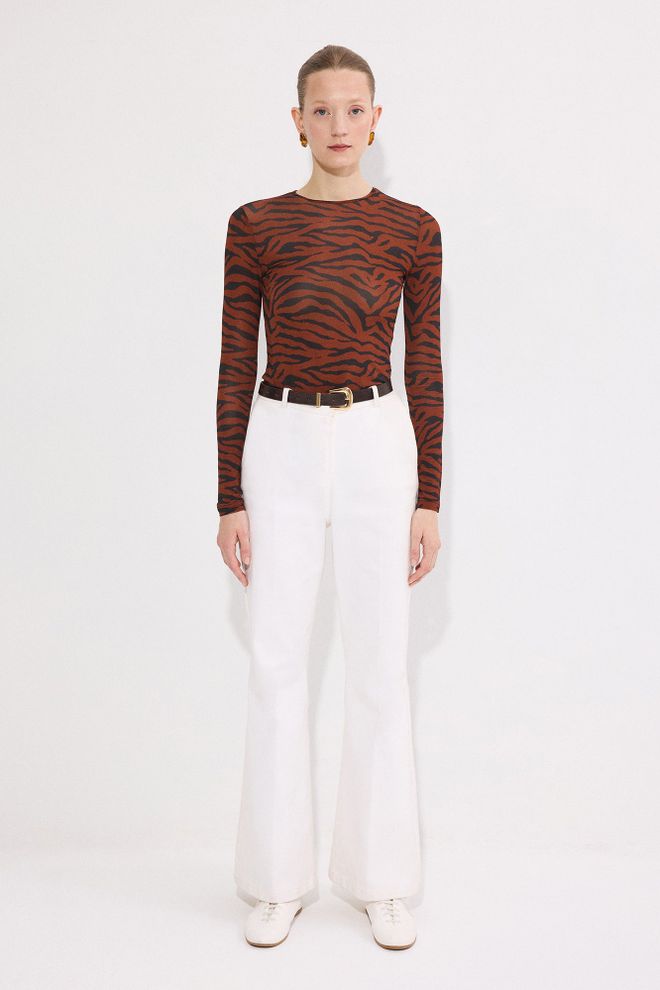 Touche Prive Brown Animal Print Slim Fit Blouse Wholesale Clothing Casual