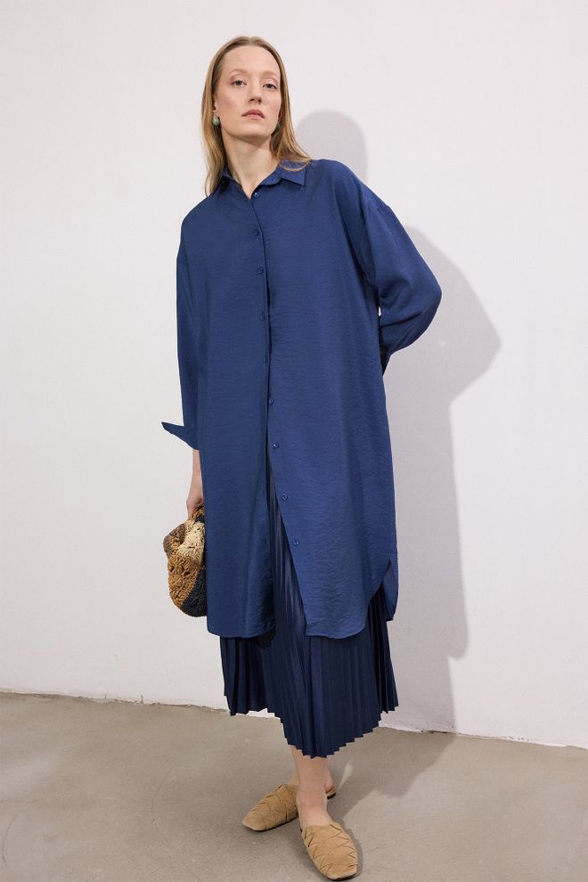 Touche Prive Navy Blue Oversized Polo Neck Shirt Wholesale Clothing Lounge