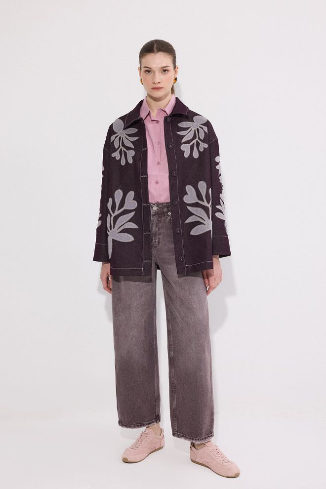 Touche Prive Purple Floral Polo Neck Buttoned Shirt Wholesale Clothing Casual