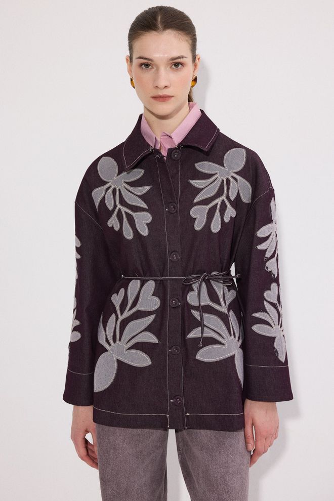 Touche Prive Purple Floral Polo Neck Buttoned Shirt Wholesale Clothing Lounge