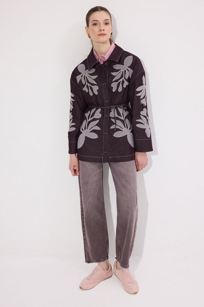 Touche Prive Purple Floral Polo Neck Buttoned Shirt Wholesale Clothing 1