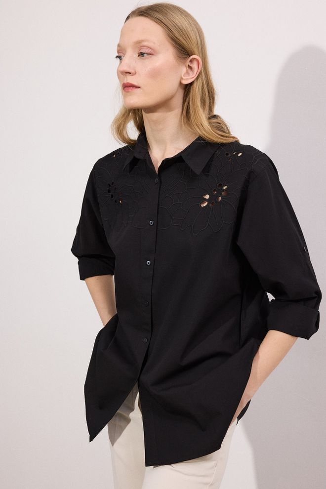 Touche Prive Chemise Noire Décontractée Élégante Formelle Vêtements en gros Décontracté