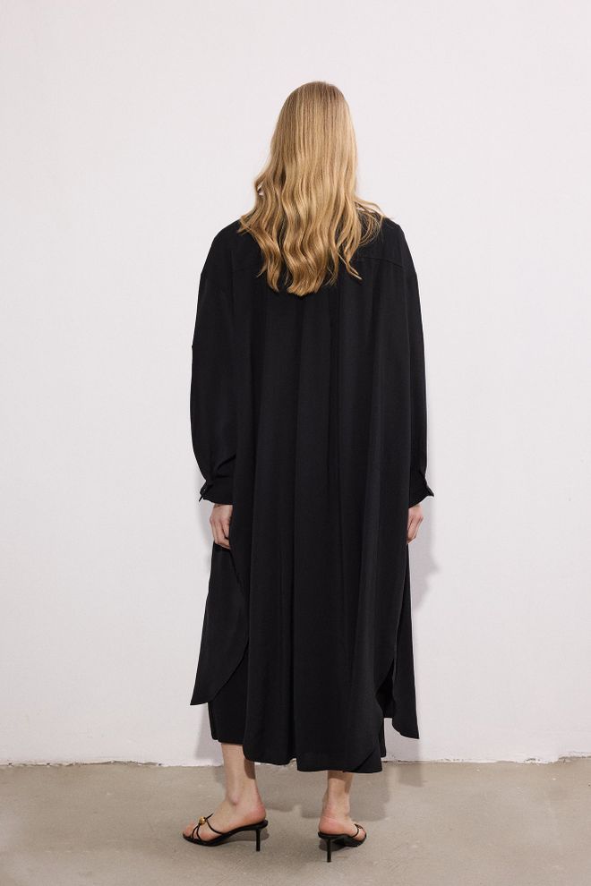 Touche Prive Elegant Black Shirt Dress With High Neck And Long Sleeves Wholesale Clothing Work