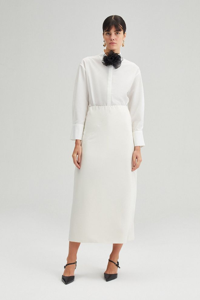 Touche Prive Falda Blanco Modesto Elegante Formal A Line Midi Cintura Alta Ropa al por mayor Modesto