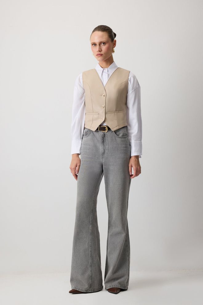 Touche Prive Бежов Елегантен Втален Елек С Копчета Дрехи на едро Скромна мода