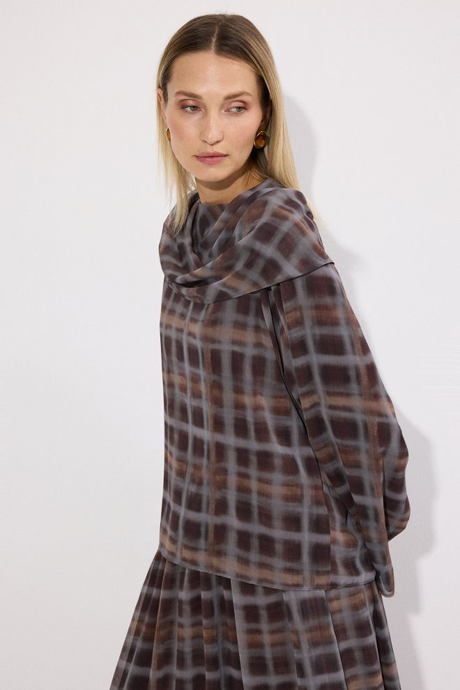 Touche Prive Brown Checkered Modest Set Wholesale Clothing Lounge