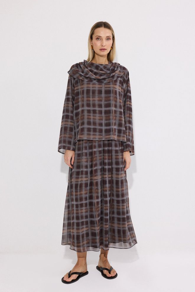 Touche Prive Brown Checkered Modest Set Wholesale Clothing 5