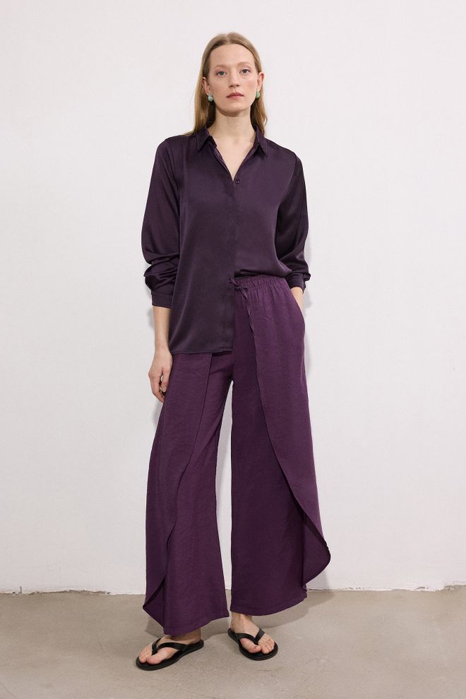 Touche Prive Purple Palazzo Pants With Drawstring Closure Wholesale Clothing Casual