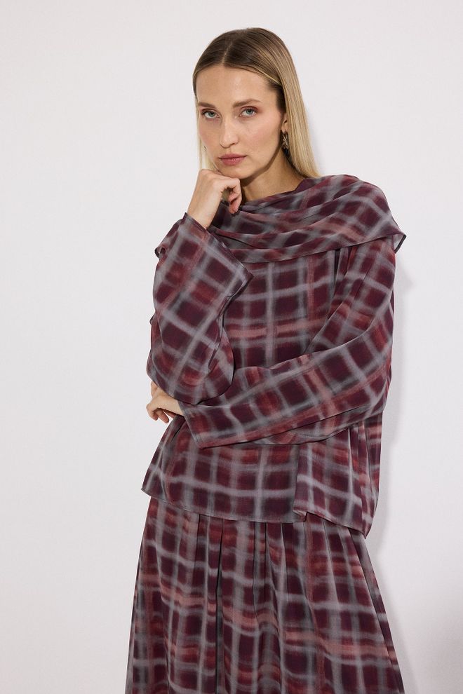 Touche Prive Claret Red Elegant Modest Checkered Set Wholesale Clothing Modest