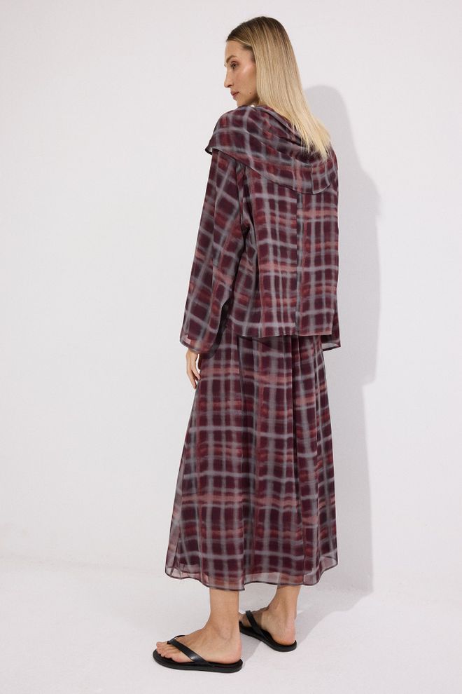 Touche Prive Claret Red Elegant Modest Checkered Set Wholesale Clothing Spring