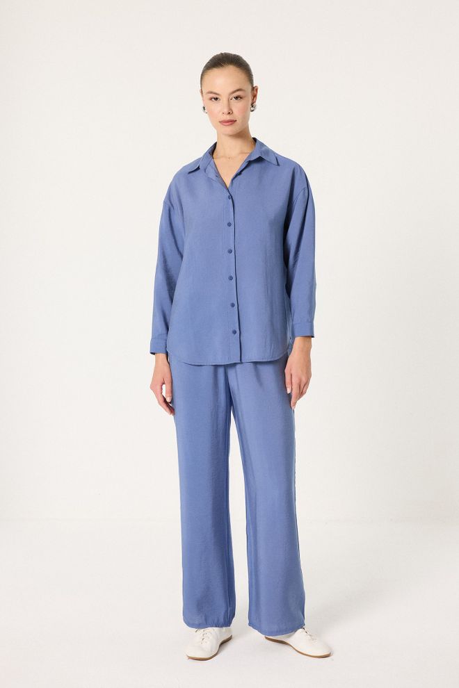 Touche Prive Blue Set Elegant Casual Palazzo Wide Leg Wholesale Clothing Modest