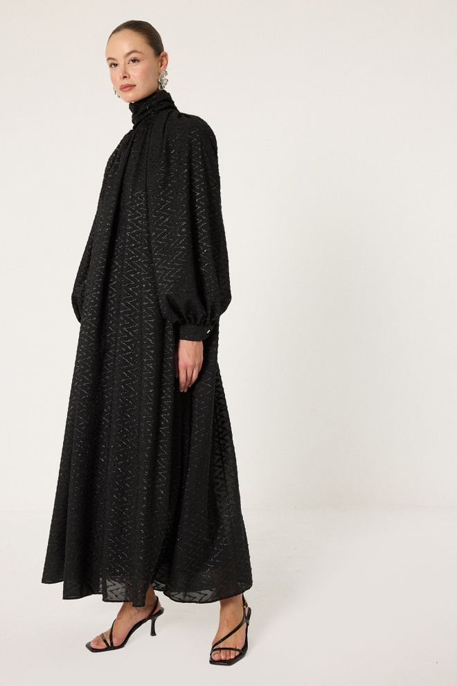 Touche Prive Elegant Black A Line Dress With Ballon Sleeves Wholesale Clothing Fall