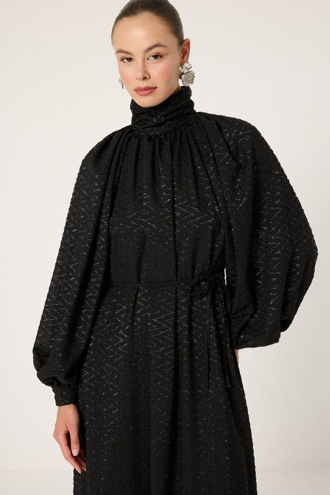 Touche Prive Elegant Black A Line Dress With Ballon Sleeves Wholesale Clothing 1