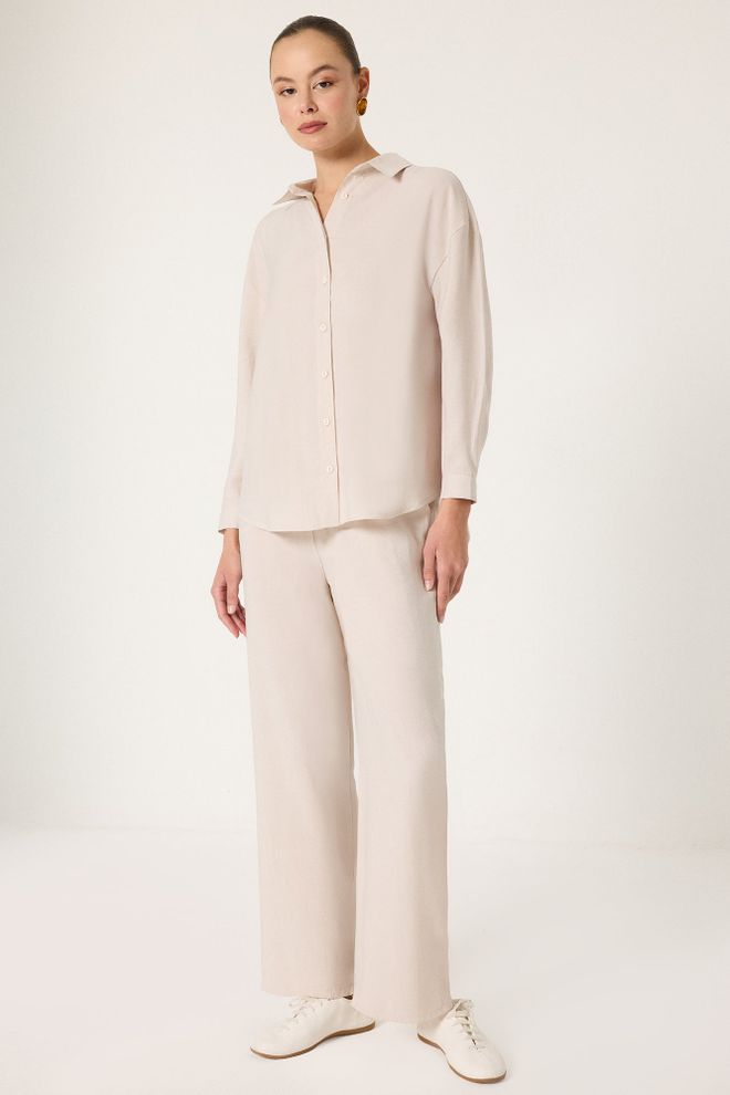 Touche Prive Beige Elegant Oversized Palazzo Set Wholesale Clothing Casual