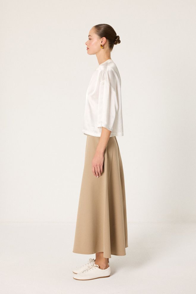 Touche Prive Falda Beige Maxi Corte A Cintura Alta Ropa al por mayor Modesto