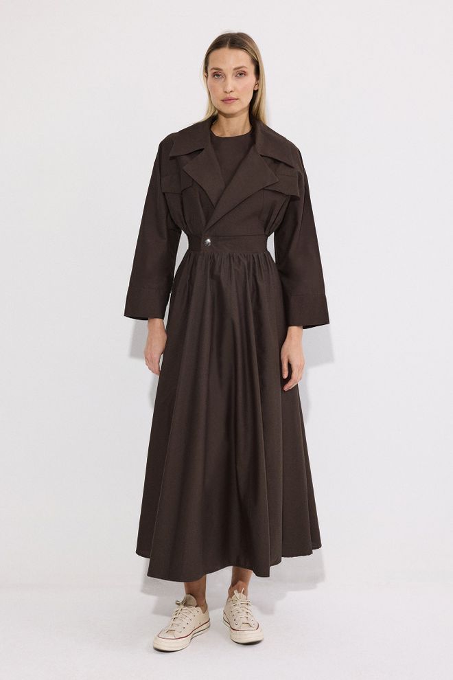 Touche Prive Rjava Ovitek Obleka Z Zarezanim Vratom In Dolgimi Rokavi Oblačila na debelo 1