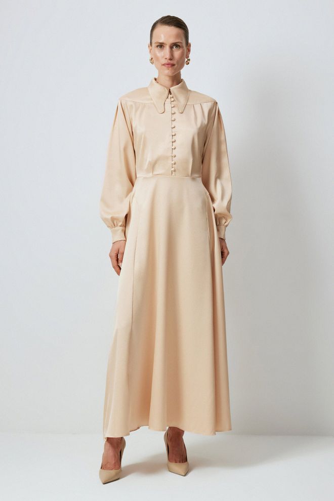 Touche Prive Beige Elegante Bescheiden A lijn Jurk Groothandel Kleding Bescheiden