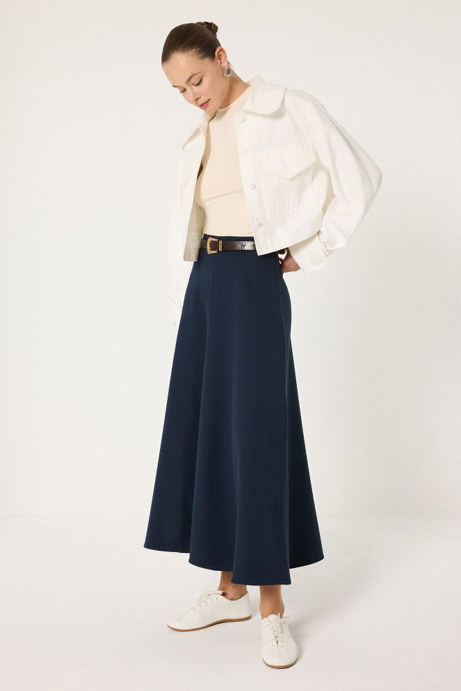 Touche Prive Navy Blue Rozšírená Maxi Sukňa S Vysokým Pásom Veľkoobchod s oblečením Neformálny