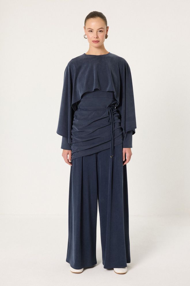 Touche Prive Елегантан Комплет Морнарско Плаве Боје Са Макси Сукњом На Преклоп Велепродаја одеће скроман