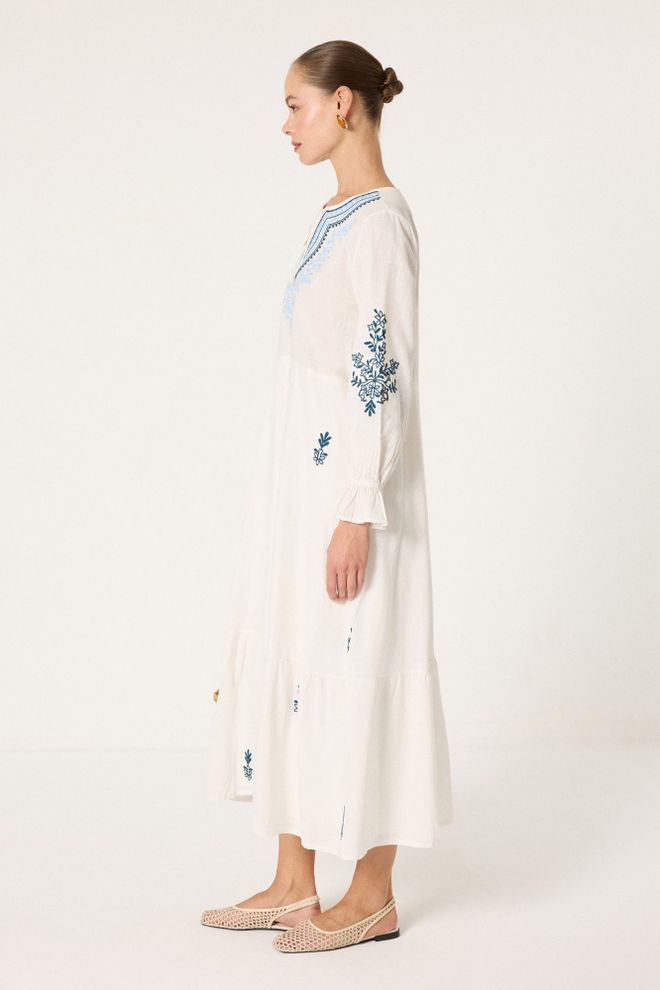 Touche Prive Vestido Blanco Floral Elegante Con Manga Larga Ropa al por mayor Modesto