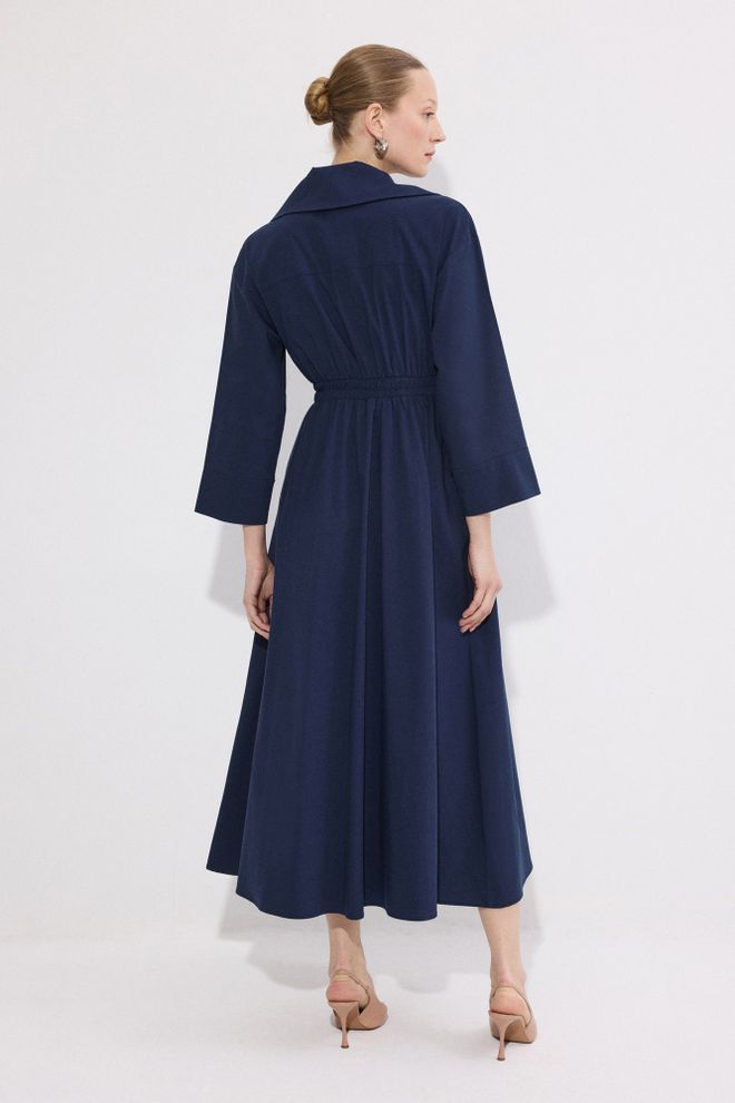 Touche Prive Mornarsko Modra Eleganten Formalno Blazer Obleka Midi Šal Ovratnik Oblačila na debelo Skromno