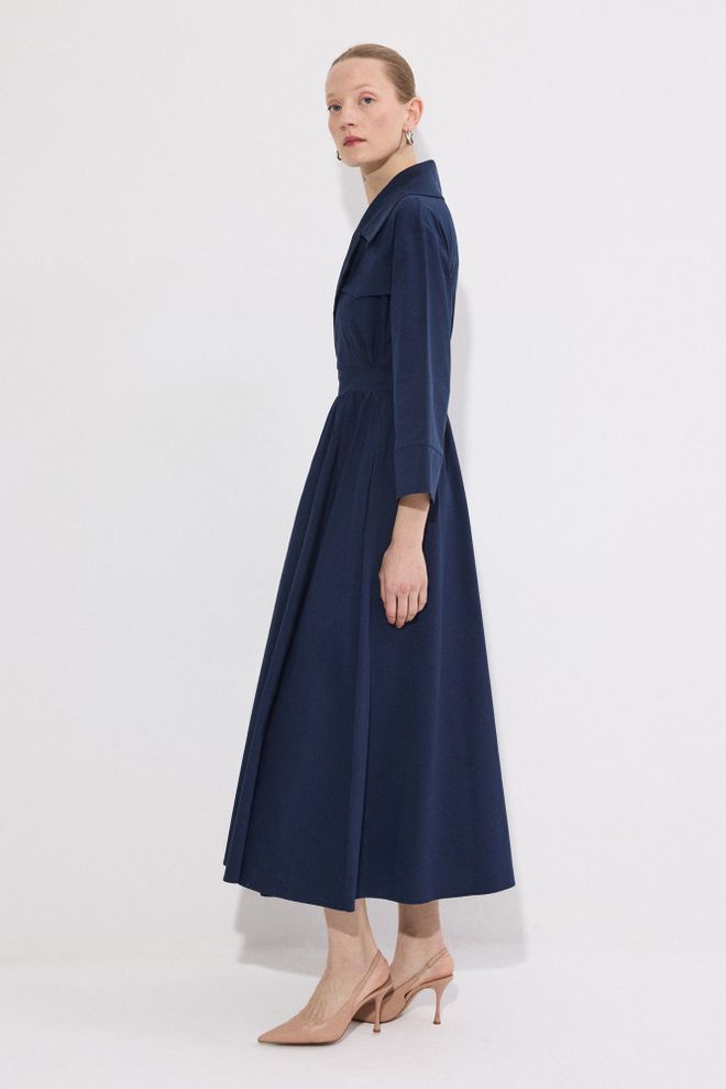 Touche Prive Mornarsko Modra Eleganten Formalno Blazer Obleka Midi Šal Ovratnik Oblačila na debelo Delo