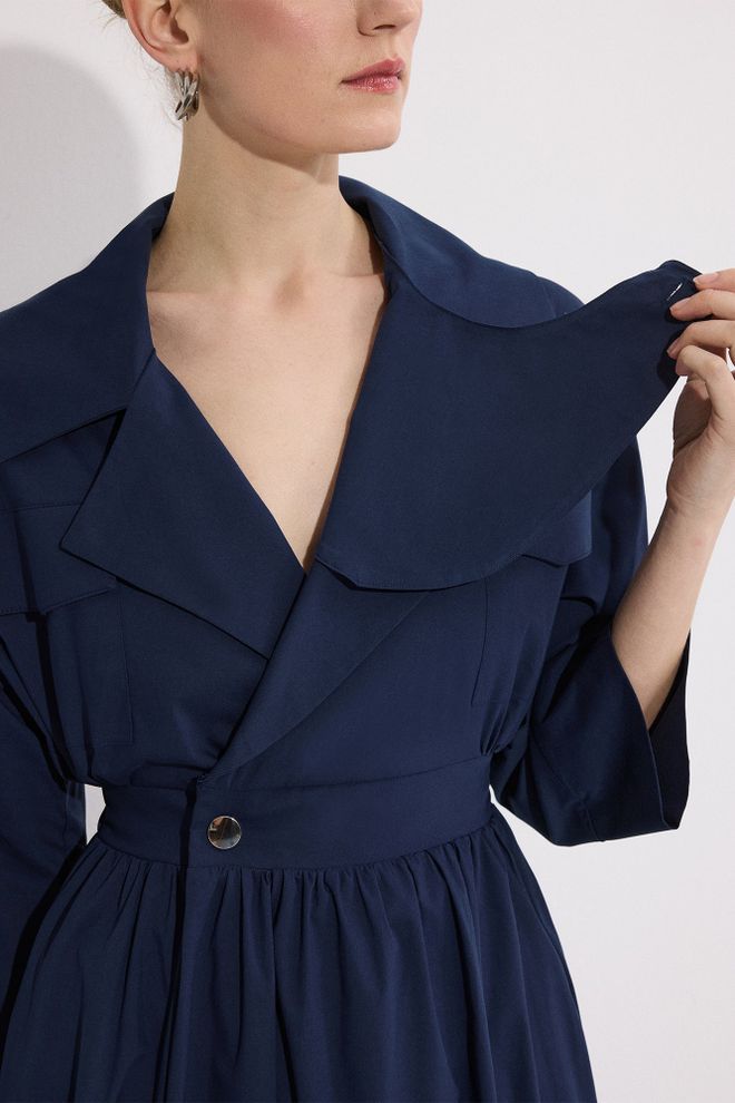 Touche Prive Mornarsko Modra Eleganten Formalno Blazer Obleka Midi Šal Ovratnik Oblačila na debelo Eleganten