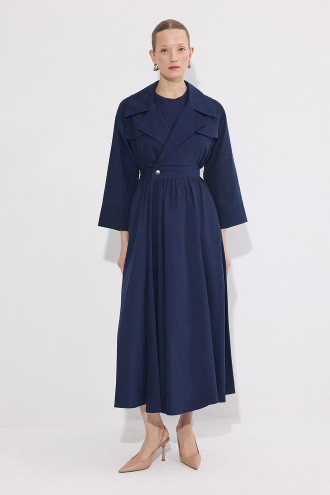 Touche Prive Mornarsko Modra Eleganten Formalno Blazer Obleka Midi Šal Ovratnik Oblačila na debelo 1