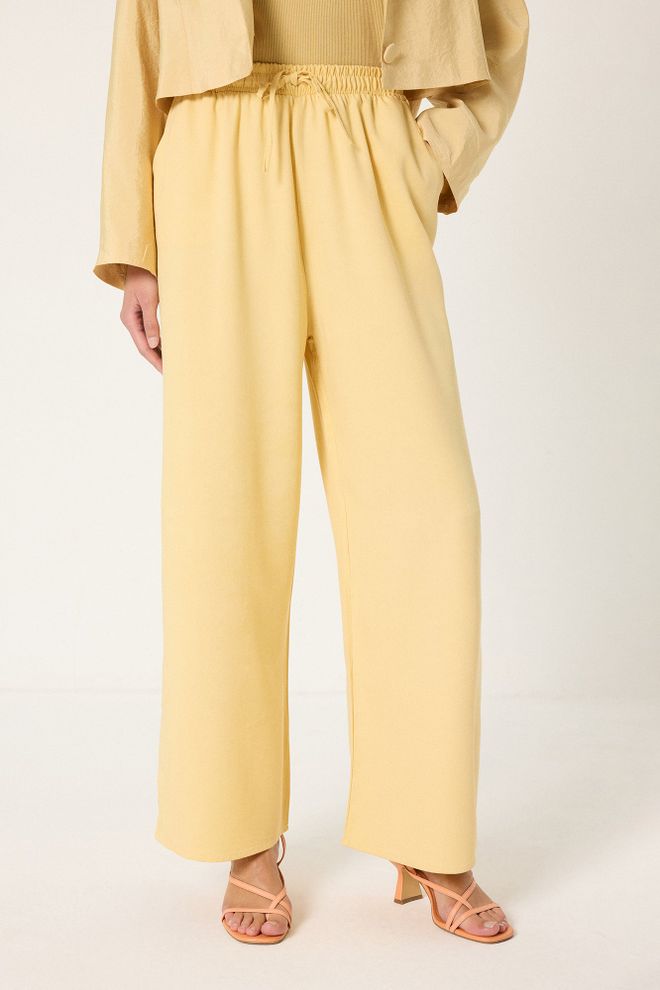 Touche Prive Yellow Palazzo Pants With High Waist And Wide Leg Wholesale Clothing Casual
