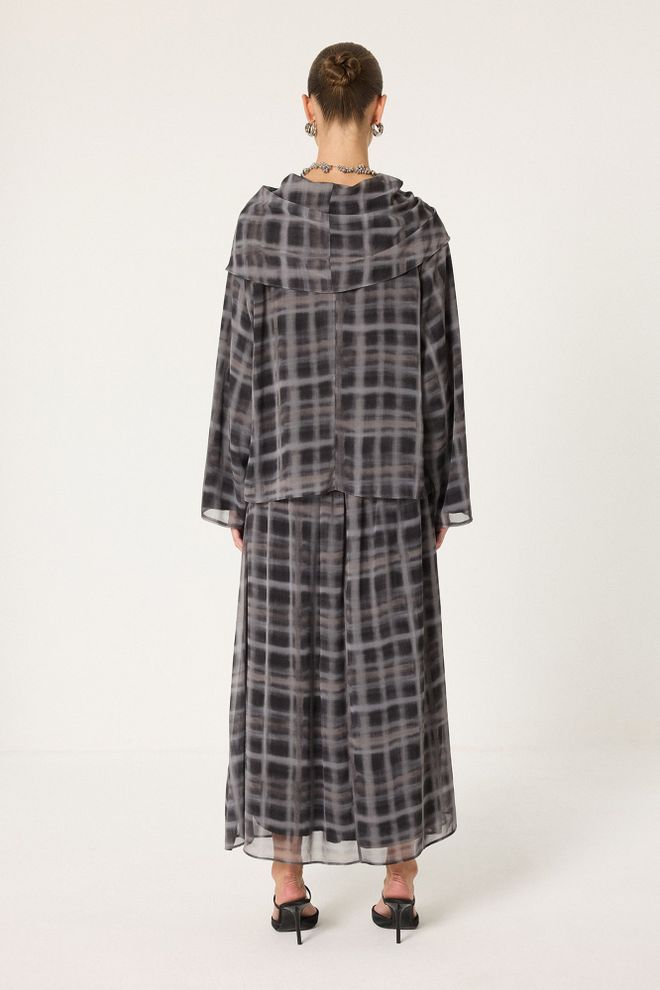 Touche Prive Black Elegant Checkered Set With Maxi Flared Skirt Wholesale Clothing Spring