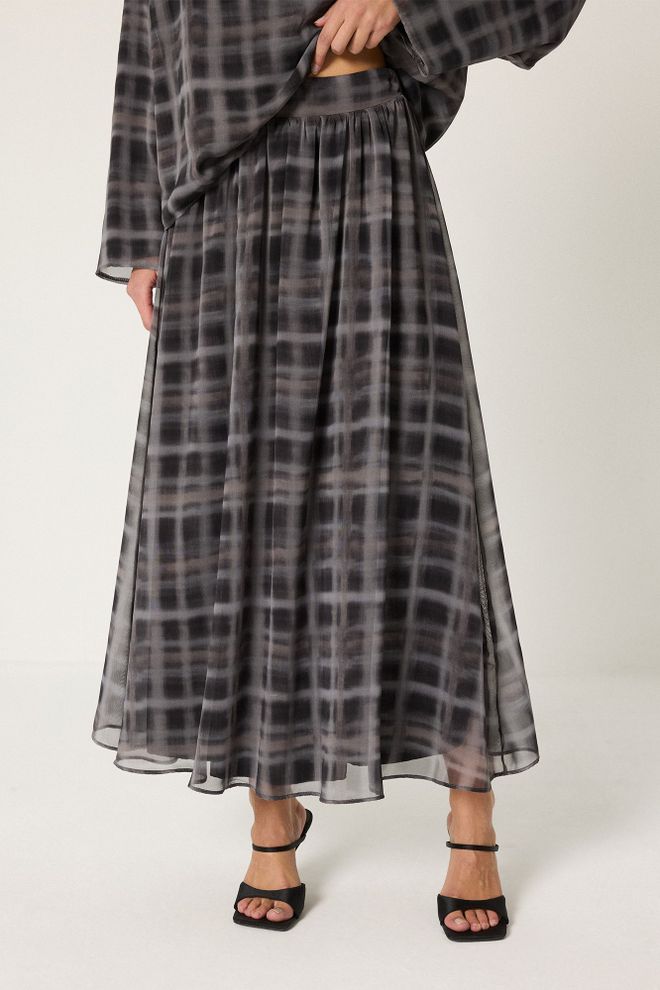 Touche Prive Black Elegant Checkered Set With Maxi Flared Skirt Wholesale Clothing 1