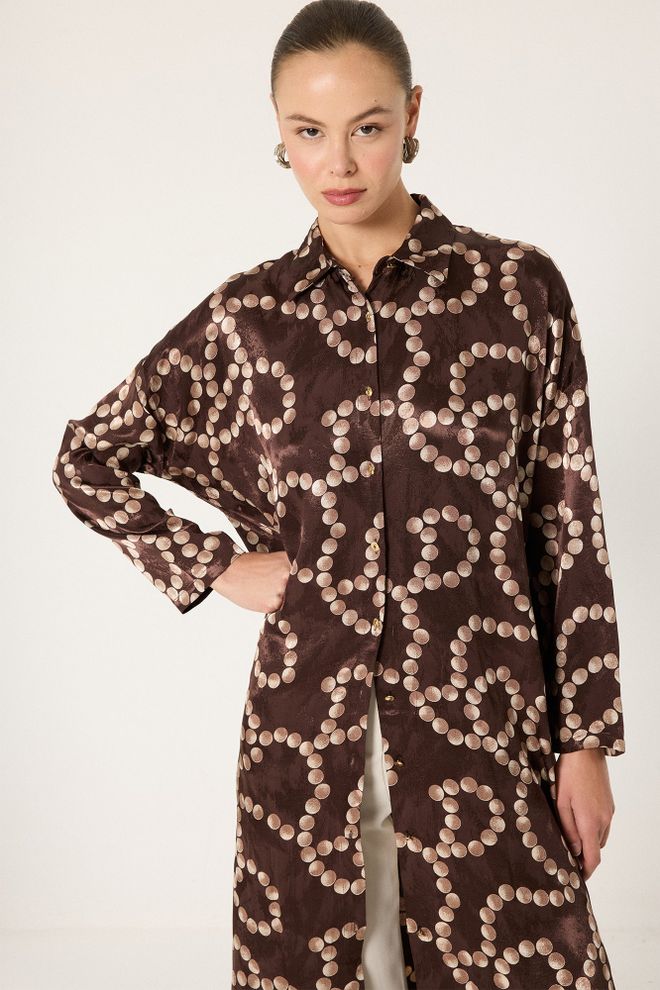 Touche Prive Tunica Modesta Marrone A Pois Abbigliamento all'ingrosso Modesto