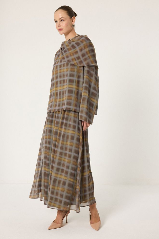 Touche Prive Brown Checkered Formal Elegant Set Wholesale Clothing Modest