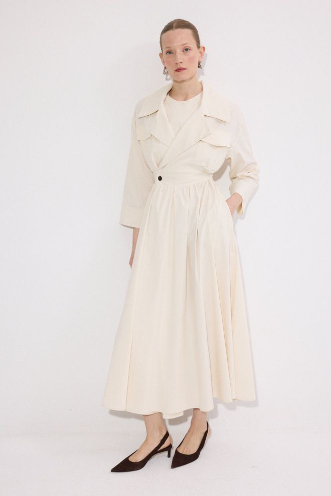 Touche Prive Bež Elegantna Obleka Z Zavitkom In 3/4 Rokavi Oblačila na debelo 1