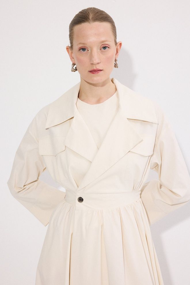 Touche Prive Bež Elegantna Obleka Z Zavitkom In 3/4 Rokavi Oblačila na debelo Delo