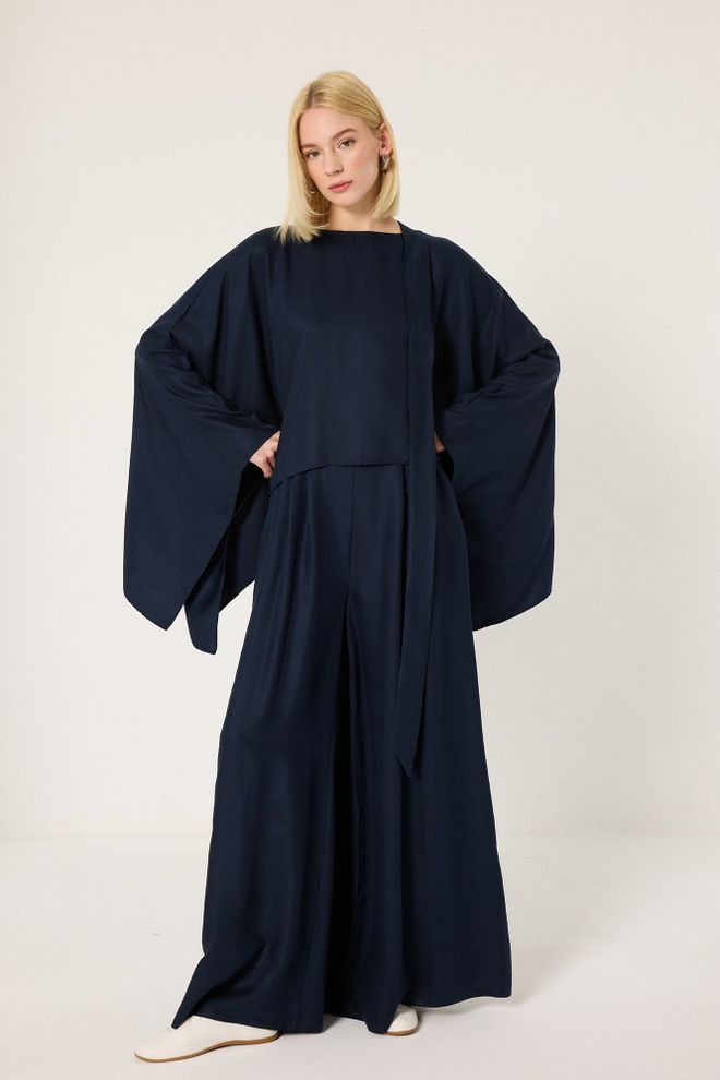 Touche Prive Navy Blue Elegant Set With Palazzo Pants Wholesale Clothing Modest