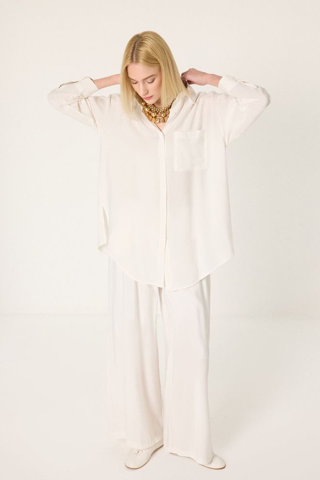 Touche Prive Conjunto Branco Casual Elegante Oversized Roupas por atacado Modesto