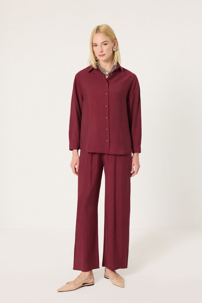 Touche Prive Bordo Zarif Set Palazzo Pantolonlu Toptan Giyim Gündelik