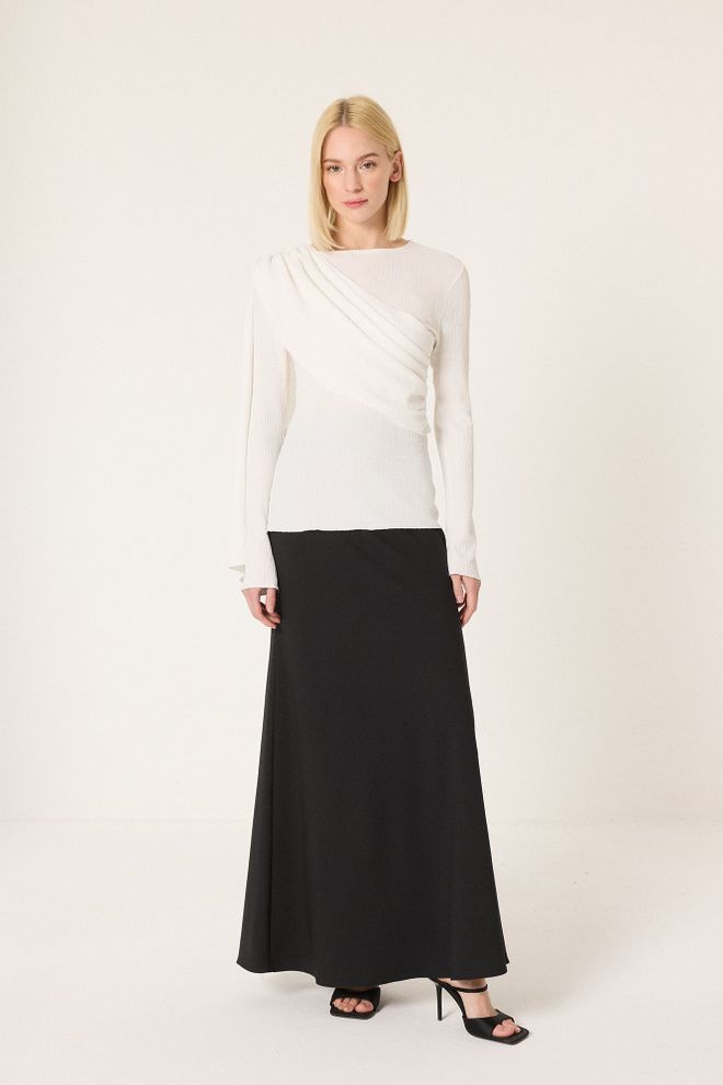 Touche Prive Bluză Albă Elegantă Croială Cambrată Cu Mâneci Lungi Îmbrăcăminte cu ridicata Formal