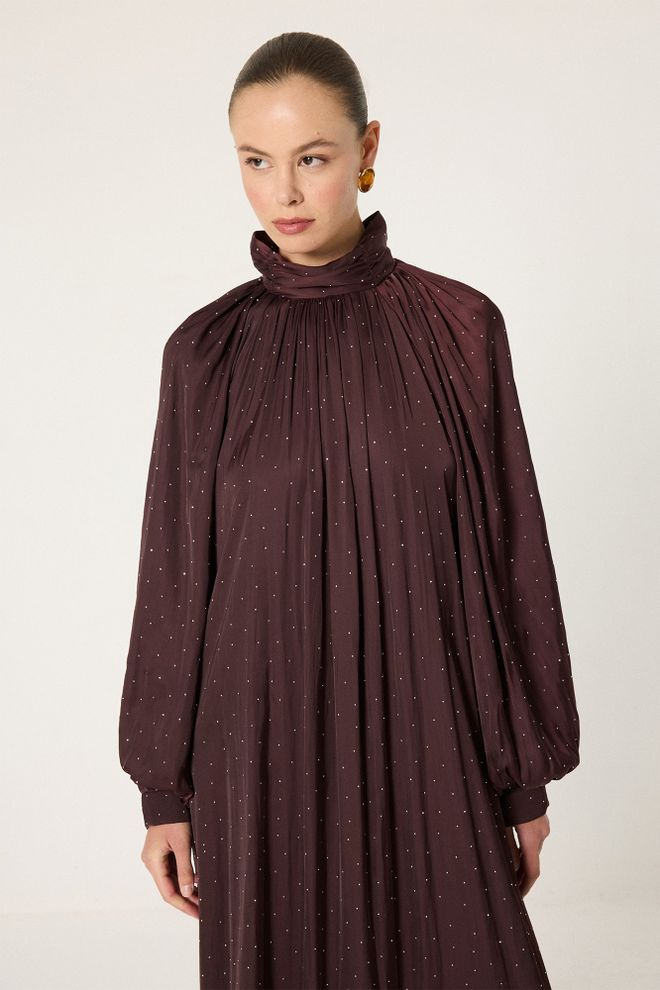 Touche Prive Zarif Bordo A Kesim Maksi Elbise Toptan Giyim Tesettür