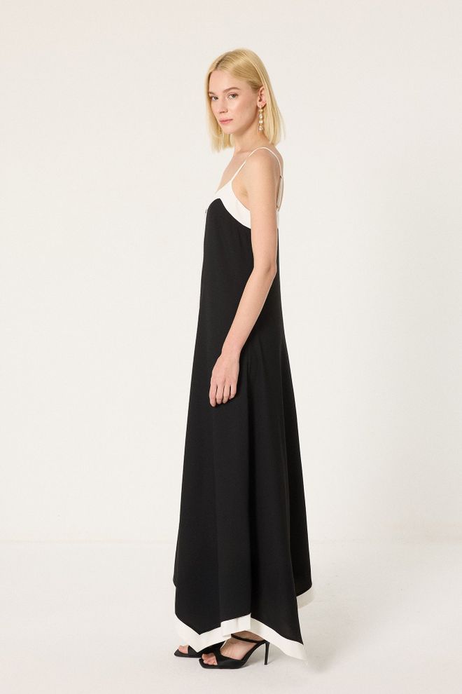 Touche Prive Siyah Zarif Maxi Renk Bloklu Slip Elbise Toptan Giyim Resmi