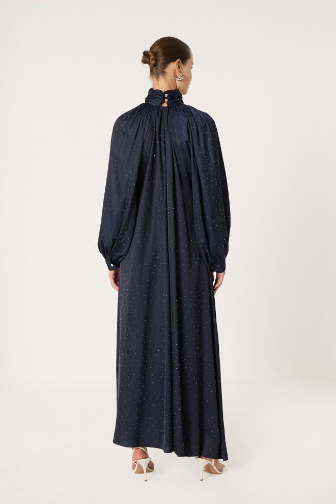 Touche Prive Zarif Lacivert Fit & Flare Elbise Toptan Giyim Tesettür