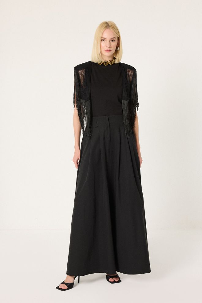 Touche Prive Jupe Plissée Maxi Élégante Noire Taille Haute Vêtements en gros Modeste