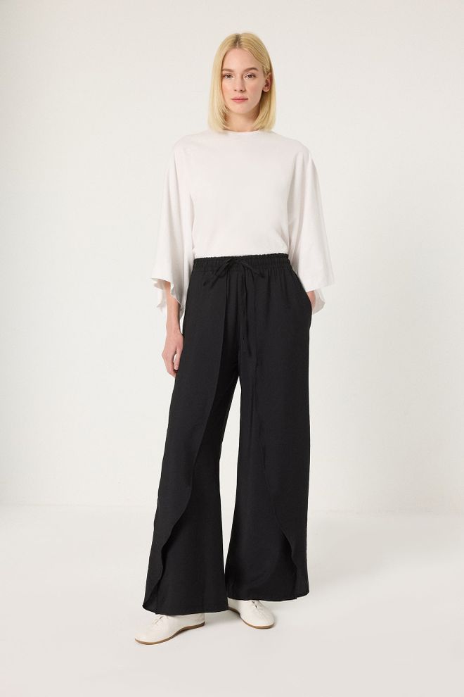 Touche Prive Pantaloni Palazzo Neri A Vita Alta Con Coulisse Abbigliamento all'ingrosso Casuale