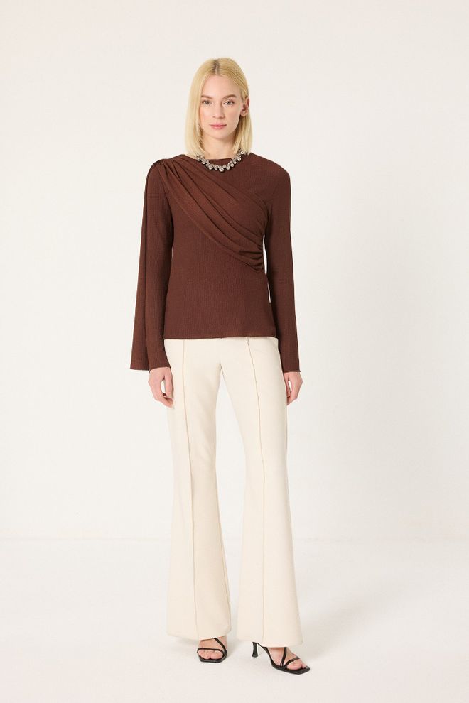 Touche Prive Bluza Maro Elegantă Pentru Muncă Și Seară Îmbrăcăminte cu ridicata Casual