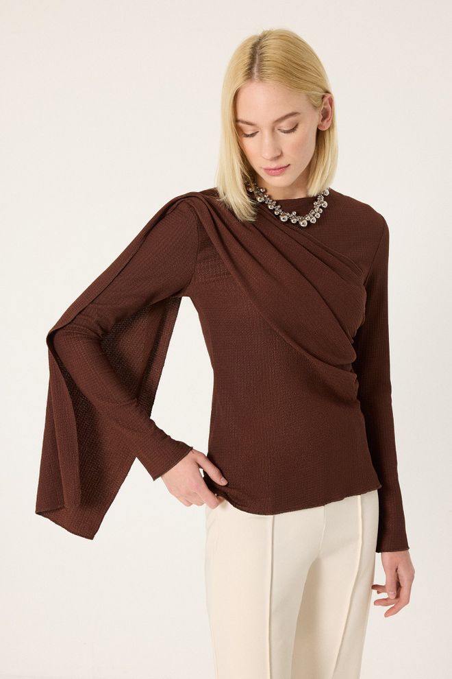 Touche Prive Elegant Brown Blouse For Work And Evening Wholesale Clothing Vintage