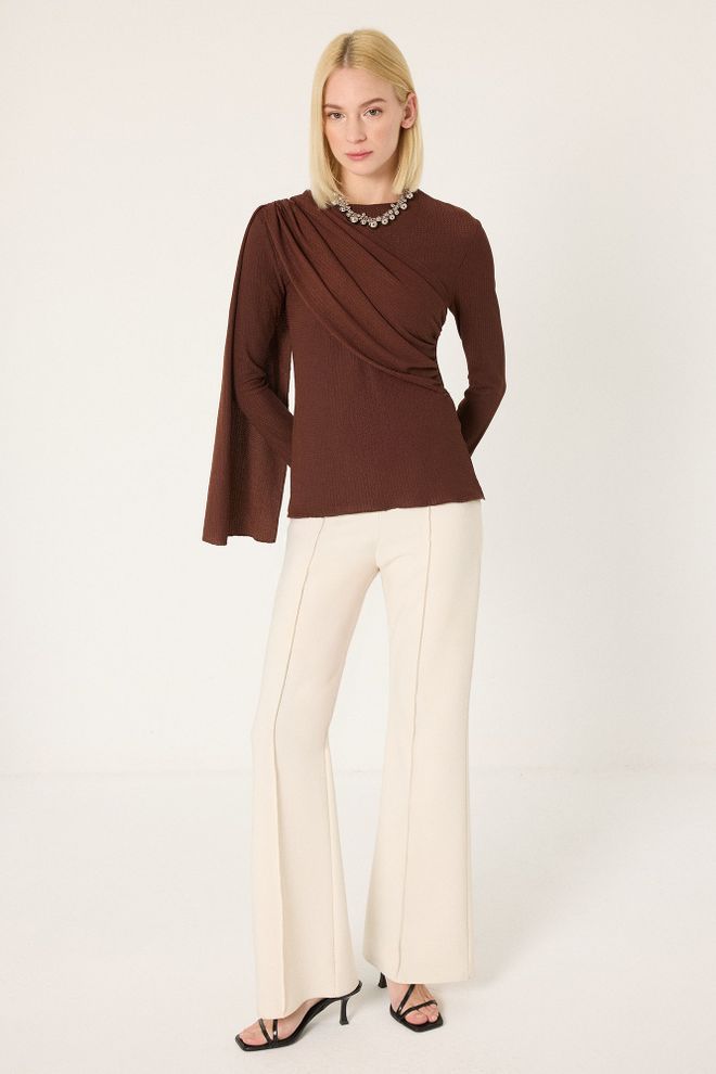 Touche Prive Elegant Brown Blouse For Work And Evening Wholesale Clothing Fall