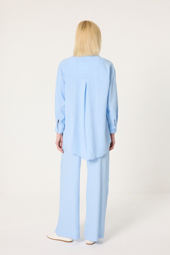 Touche Prive Mėlynas Kasdienis Palazzo Komplektas Su Per Dideliu Dydžiu Didmeninė prekyba drabužiais Apykaklė su įkirpimu