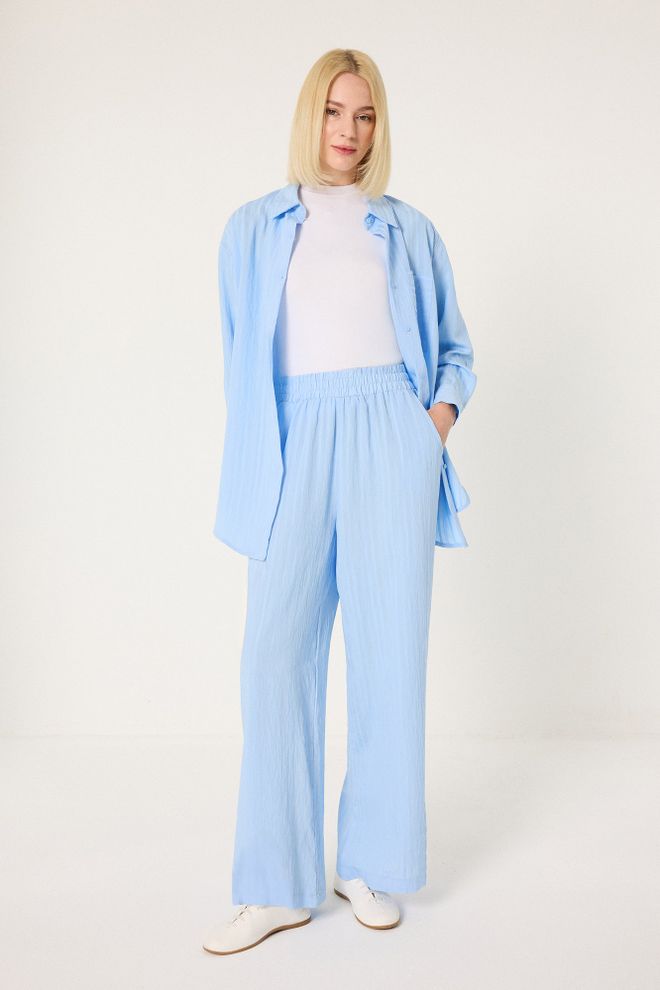 Touche Prive Blue Casual Palazzo Set With Oversized Fit Wholesale Clothing 1
