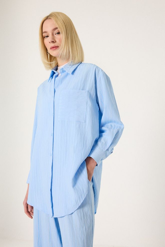 Touche Prive Blue Casual Palazzo Set With Oversized Fit Wholesale Clothing Lounge